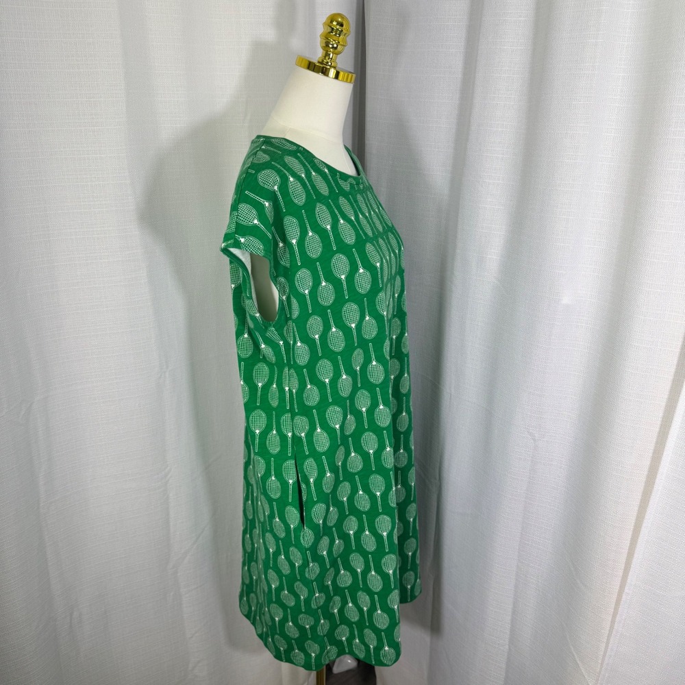Boden Women Green Tennis Racket Print 100% Cotton Slub Shift Dress US 14 - Picture 5 of 14